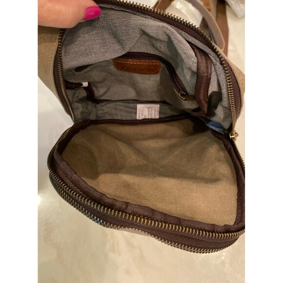 KL928 Canvas & Leather Bag Sling Crossbody Backpack Purse Multi compartment - Picture 9 of 12